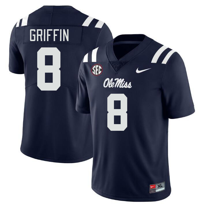 Men #8 Jam Griffin Ole Miss Rebels College Football Jerseyes Stitched Sale-Navy
